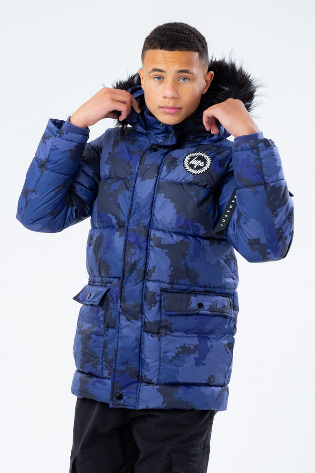 HYPE NAVY CAMO BOYS EXPLORER CREST JACKET