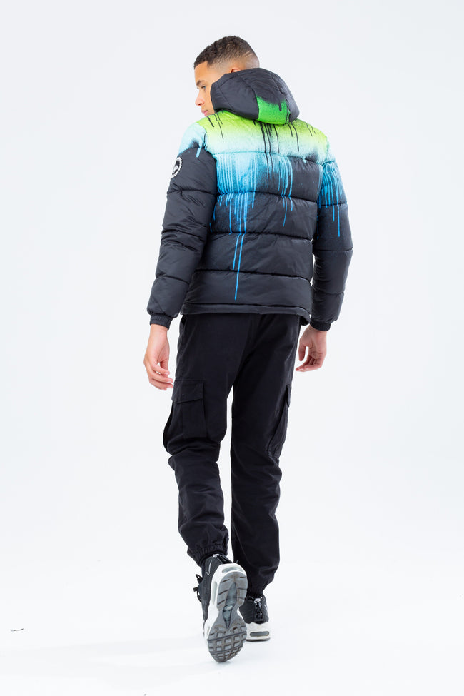 HYPE BLUE & GREEN DRIP KIDS PUFFER JACKET