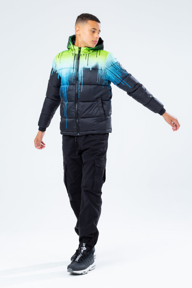 HYPE BLUE & GREEN DRIP KIDS PUFFER JACKET