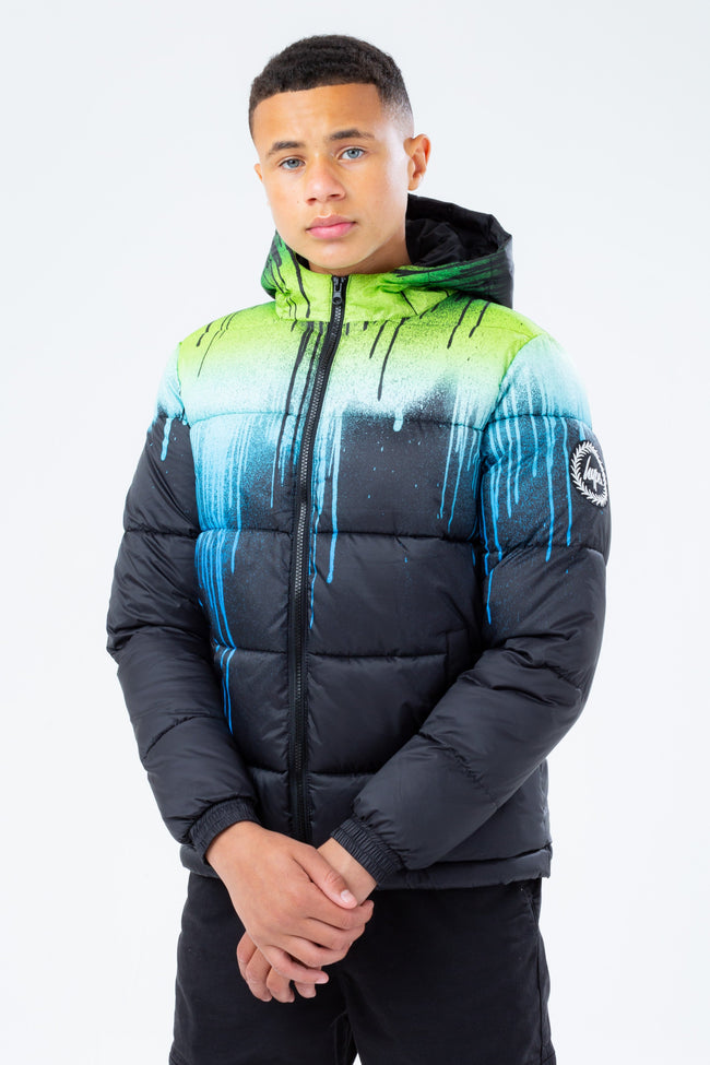 HYPE BLUE & GREEN DRIP KIDS PUFFER JACKET