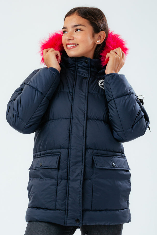 HYPE NAVY GIRLS EXPLORER JACKET WITH PINK FUR