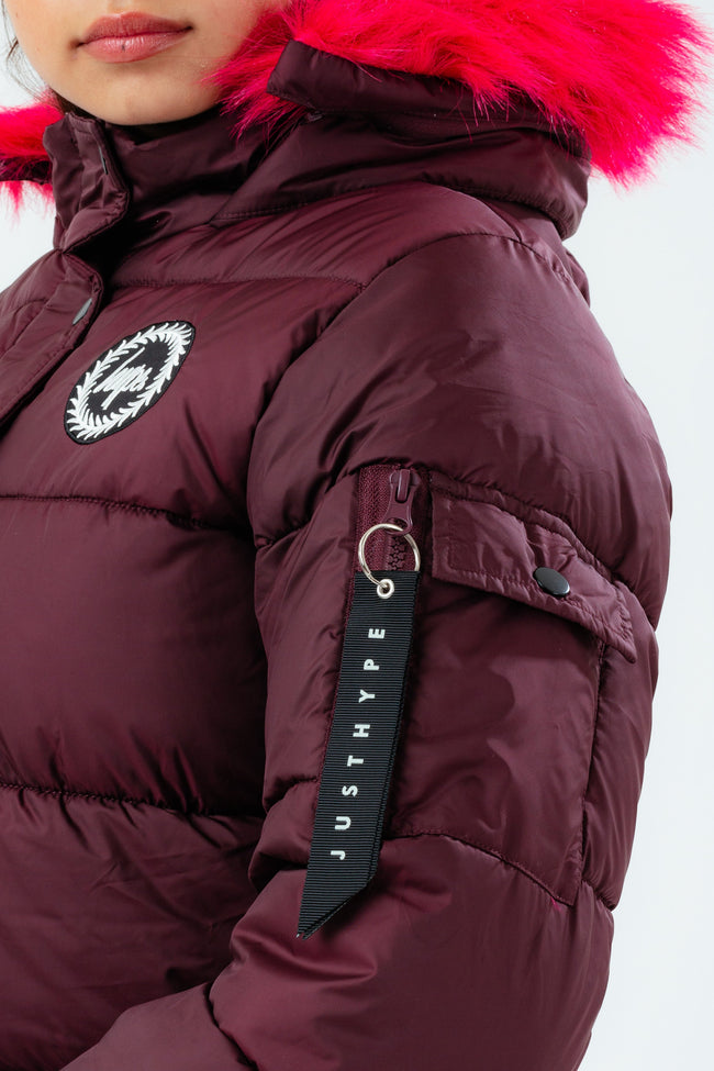 HYPE BURGUNDY GIRLS EXPLORER JACKET WITH PINK FUR