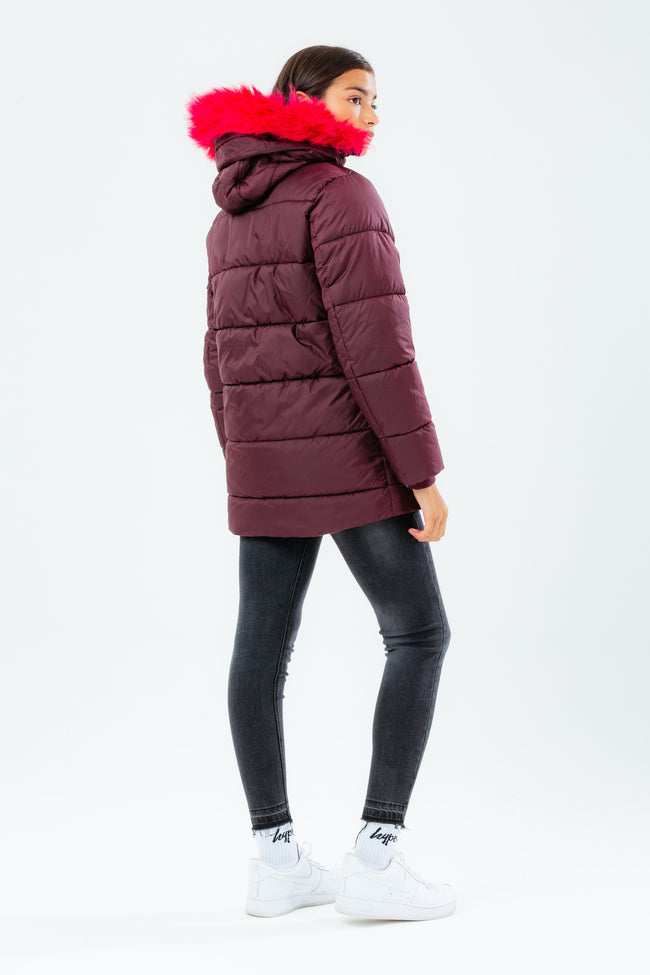 HYPE BURGUNDY GIRLS EXPLORER JACKET WITH PINK FUR