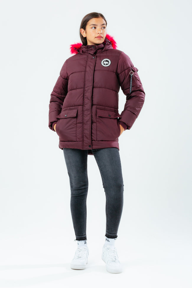 HYPE BURGUNDY GIRLS EXPLORER JACKET WITH PINK FUR