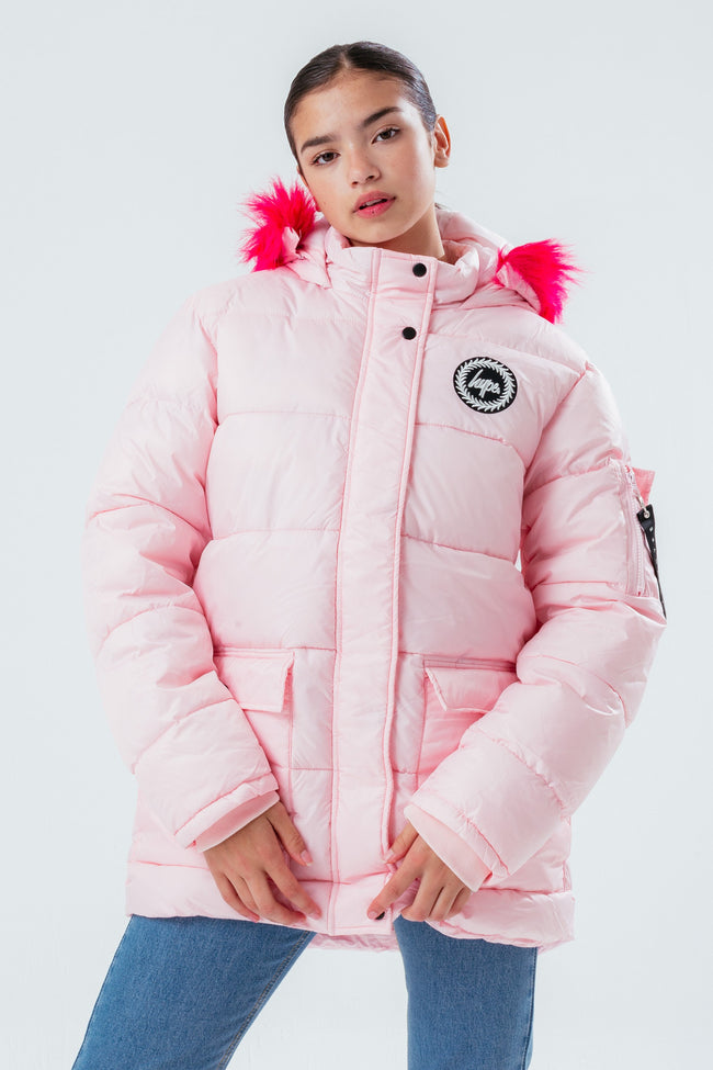 HYPE PALE PINK GIRLS EXPLORER JACKET WITH PINK FUR