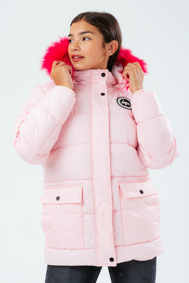 HYPE PALE PINK GIRLS EXPLORER JACKET WITH PINK FUR