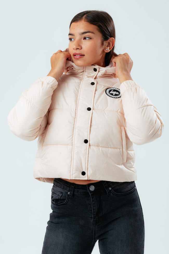 HYPE PALE PINK GIRLS CROPPED PUFFER JACKET