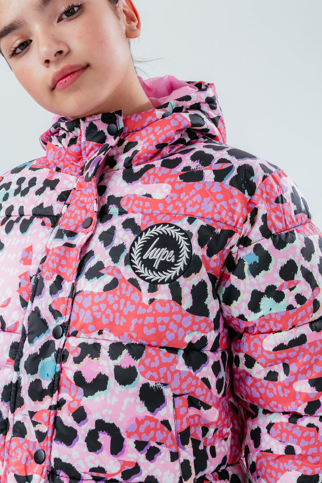 HYPE LEOPARD CAMO GIRLS CROPPED PUFFER JACKET