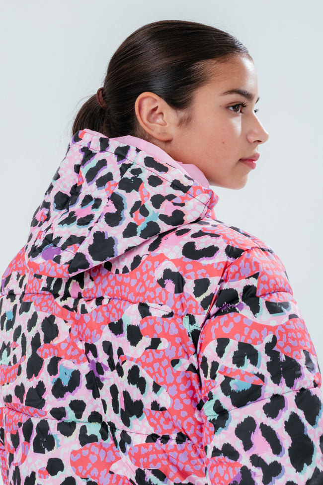 HYPE LEOPARD CAMO GIRLS CROPPED PUFFER JACKET