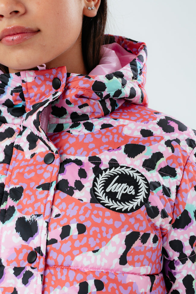 HYPE LEOPARD CAMO GIRLS CROPPED PUFFER JACKET