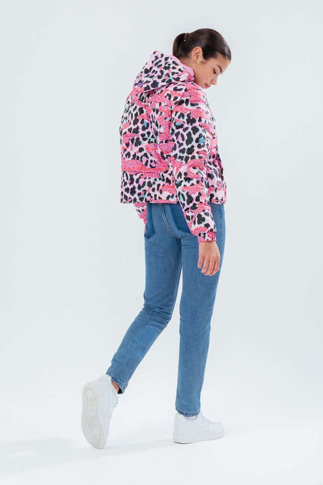 HYPE LEOPARD CAMO GIRLS CROPPED PUFFER JACKET