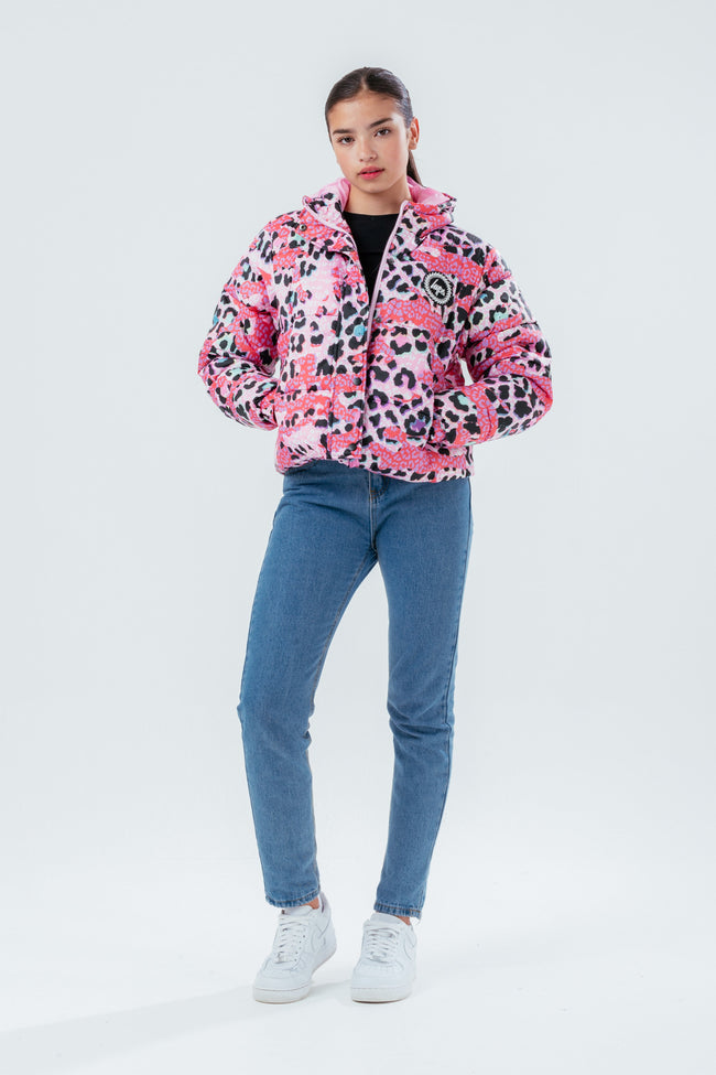 HYPE LEOPARD CAMO GIRLS CROPPED PUFFER JACKET