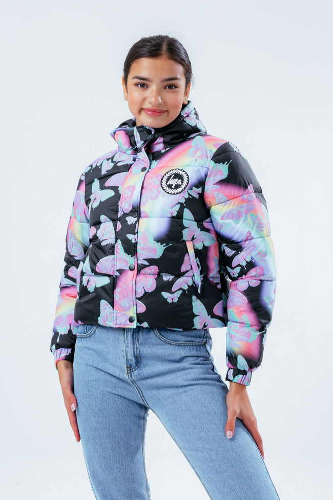 HYPE BUTTERFLY GLOW GIRLS CROPPED PUFFER JACKET