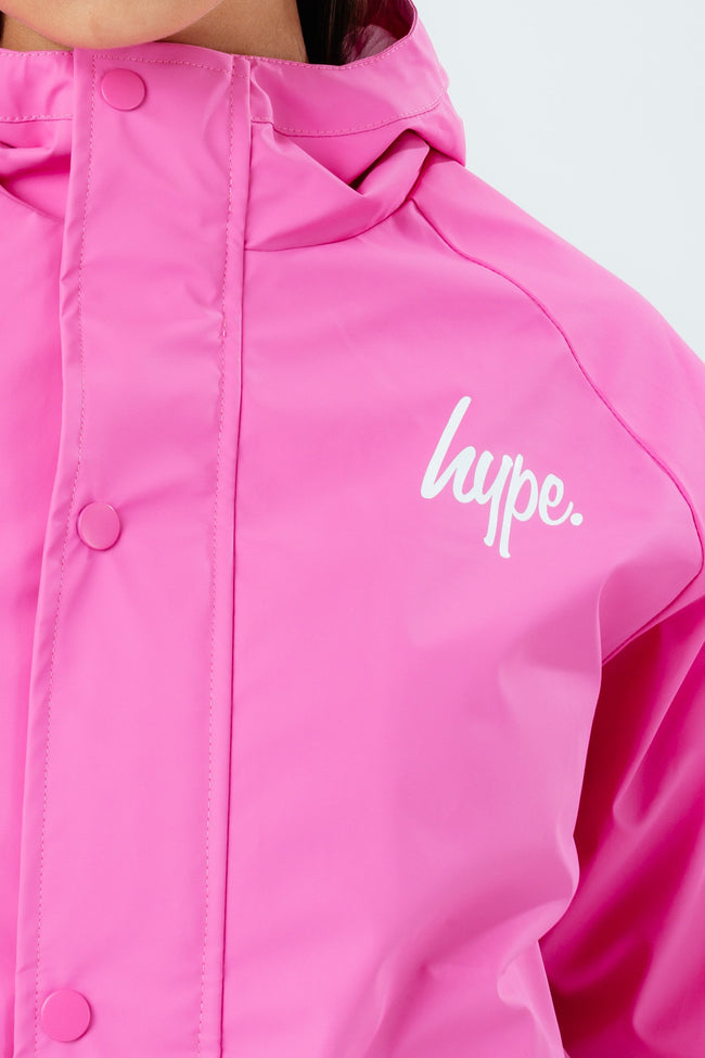 HYPE PINK SCRIPT GIRLS RAIN COAT