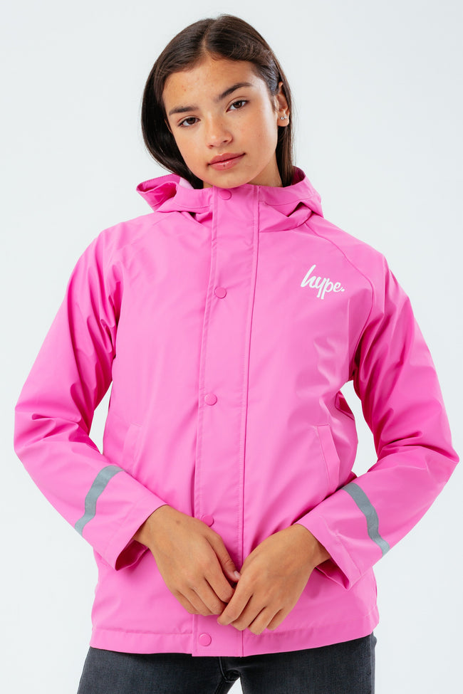 HYPE PINK SCRIPT GIRLS RAIN COAT