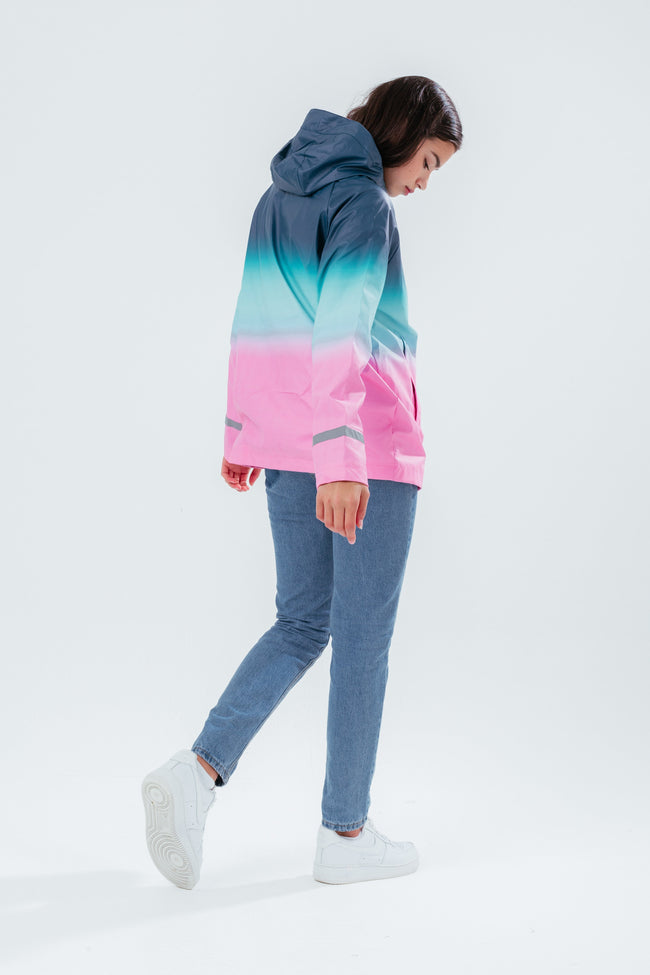 HYPE TEAL TO PINK FADE GIRLS RAIN COAT