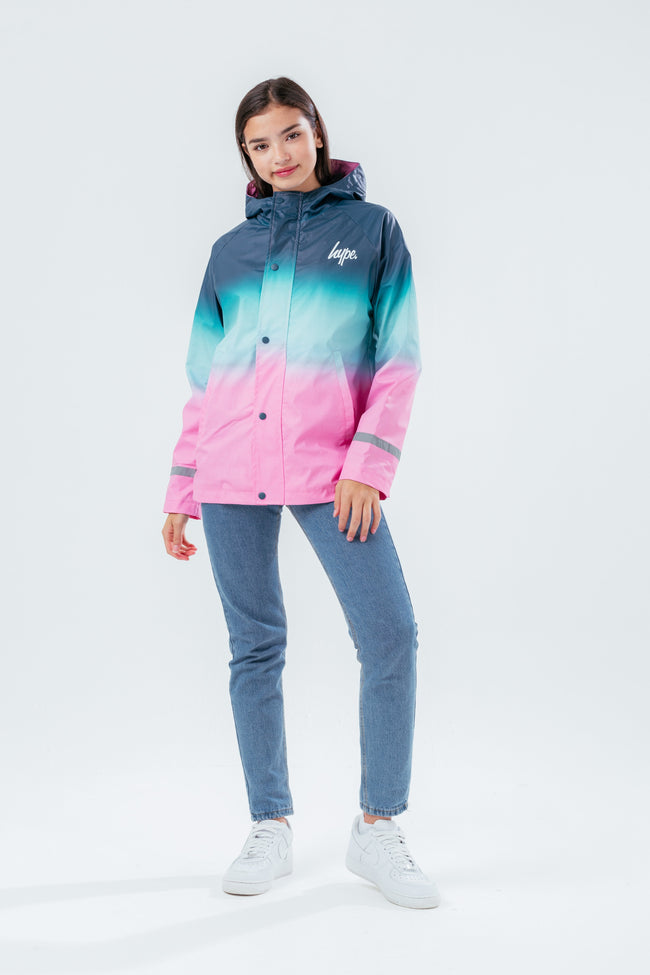 HYPE TEAL TO PINK FADE GIRLS RAIN COAT