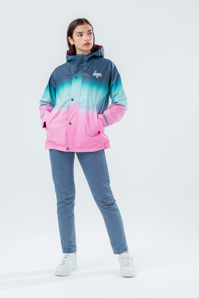 HYPE TEAL TO PINK FADE GIRLS RAIN COAT