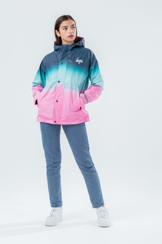 HYPE TEAL TO PINK FADE GIRLS RAIN COAT