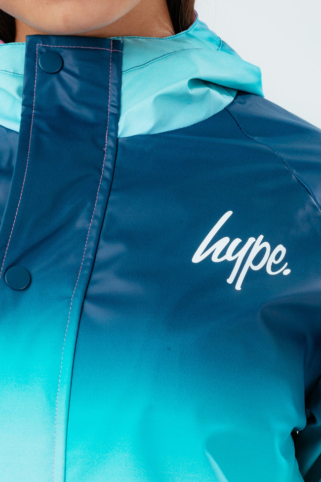 HYPE TEAL TO PINK FADE GIRLS RAIN COAT