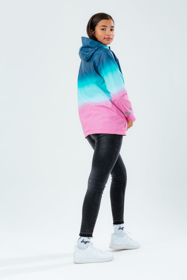 HYPE TEAL TO PINK FADE GIRLS RAIN COAT