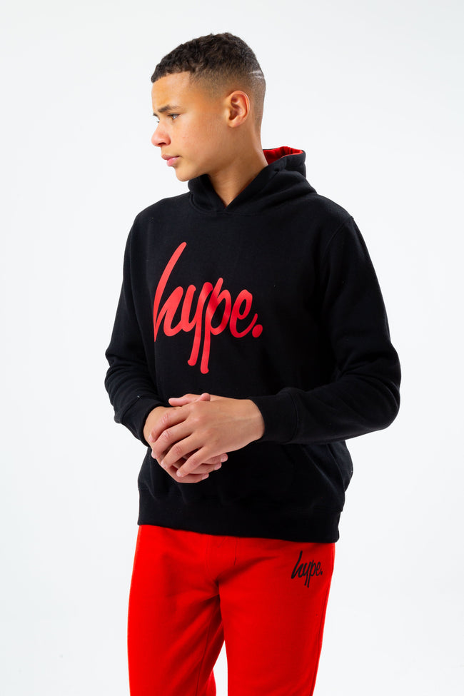 HYPE BLACK HOODIE AND RED KIDS JOGGER SET