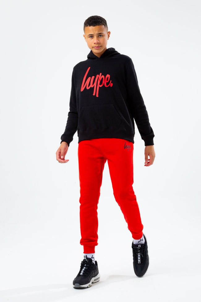 HYPE BLACK HOODIE AND RED KIDS JOGGER SET