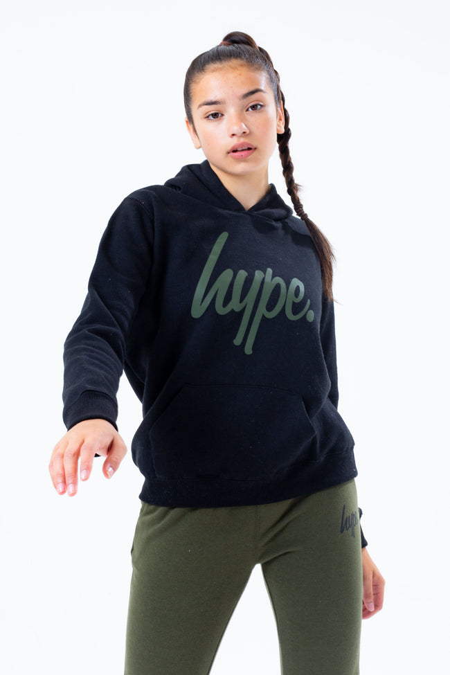 HYPE BLACK HOODIE AND KHAKI GIRLS JOGGER SET