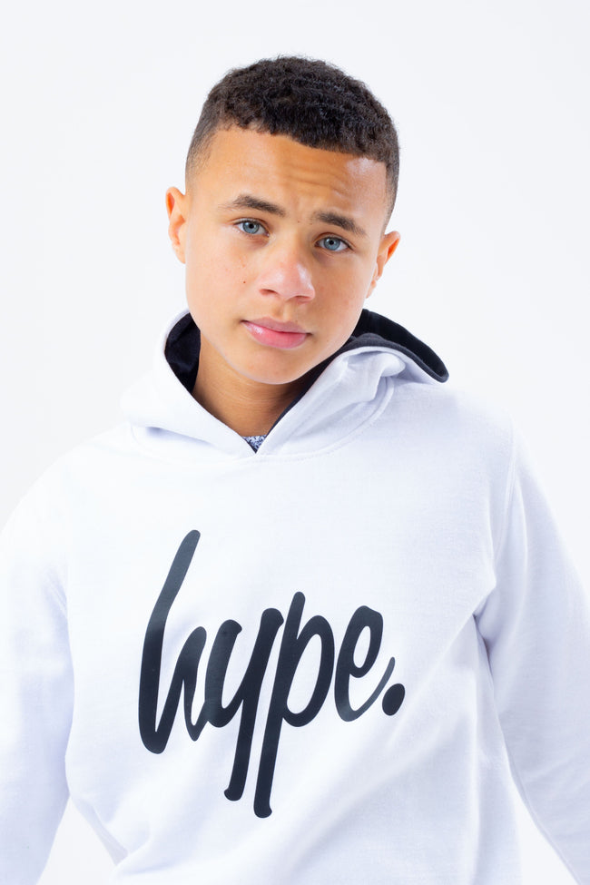 HYPE WHITE HOODIE AND BLACK BOYS JOGGER SET