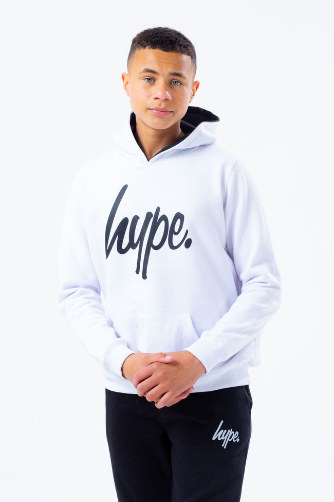 HYPE WHITE HOODIE AND BLACK BOYS JOGGER SET