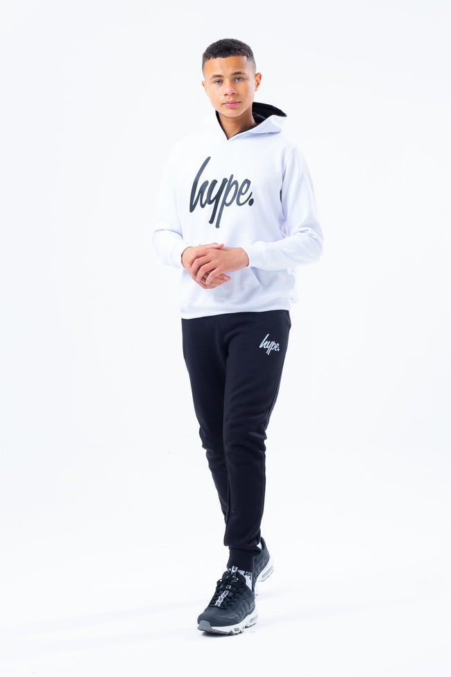 HYPE WHITE HOODIE AND BLACK BOYS JOGGER SET