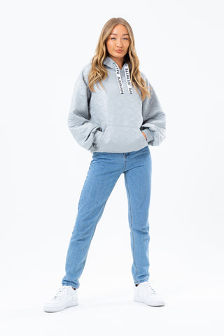 HYPE QUILTED DRAPED SLEEVE WOMEN'S PULLOVER HOODIE