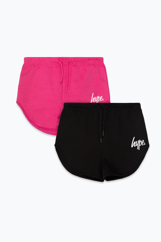 HYPE GIRLS BLACK AND PINK SCRIPT RUNNER SHORTS TWO PACK