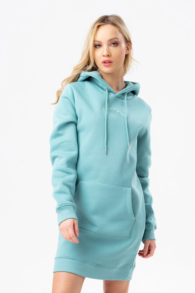 HYPE WOMENS BLUE TONAL SCRIBBLE LONGLINE HOODIE DRESS