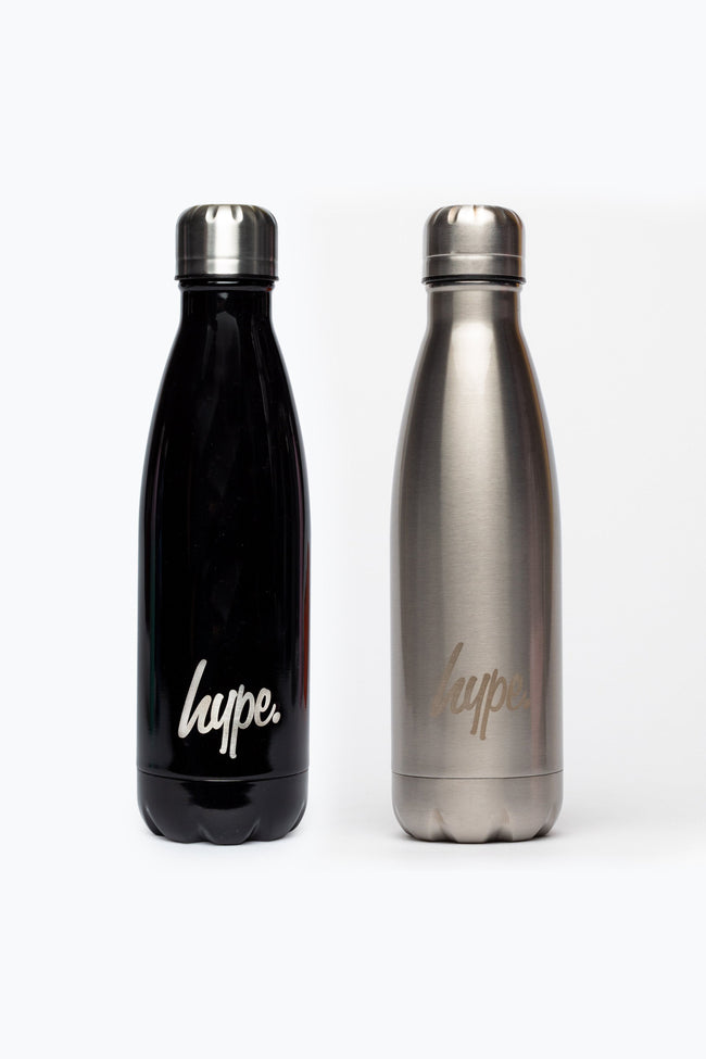 HYPE 2 PACK BLACK & STAINLESS STEEL BOTTLE  SET