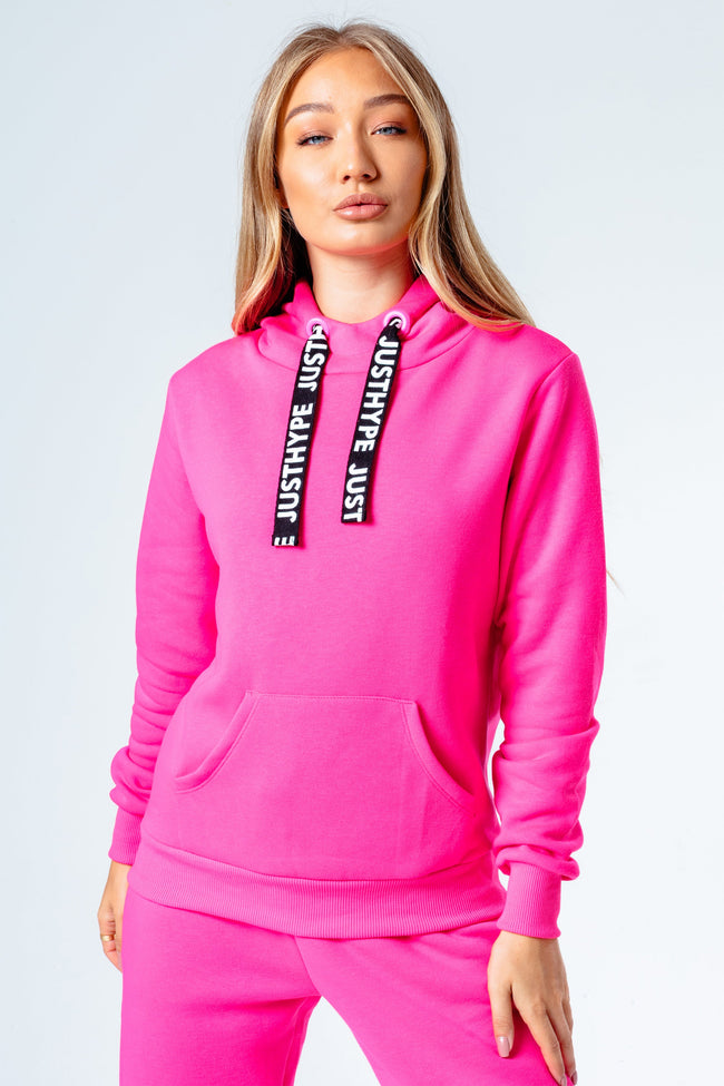 HYPE HOT PINK DRAWCORD WOMEN'S PULLOVER HOODIE