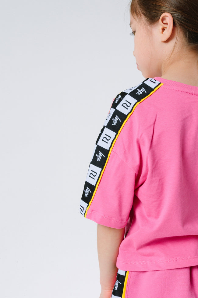 Hype X River Island Bright Pink Taped Script Kids T-Shirt