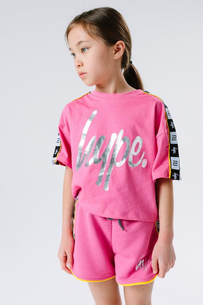 Hype X River Island Bright Pink Taped Script Kids T-Shirt