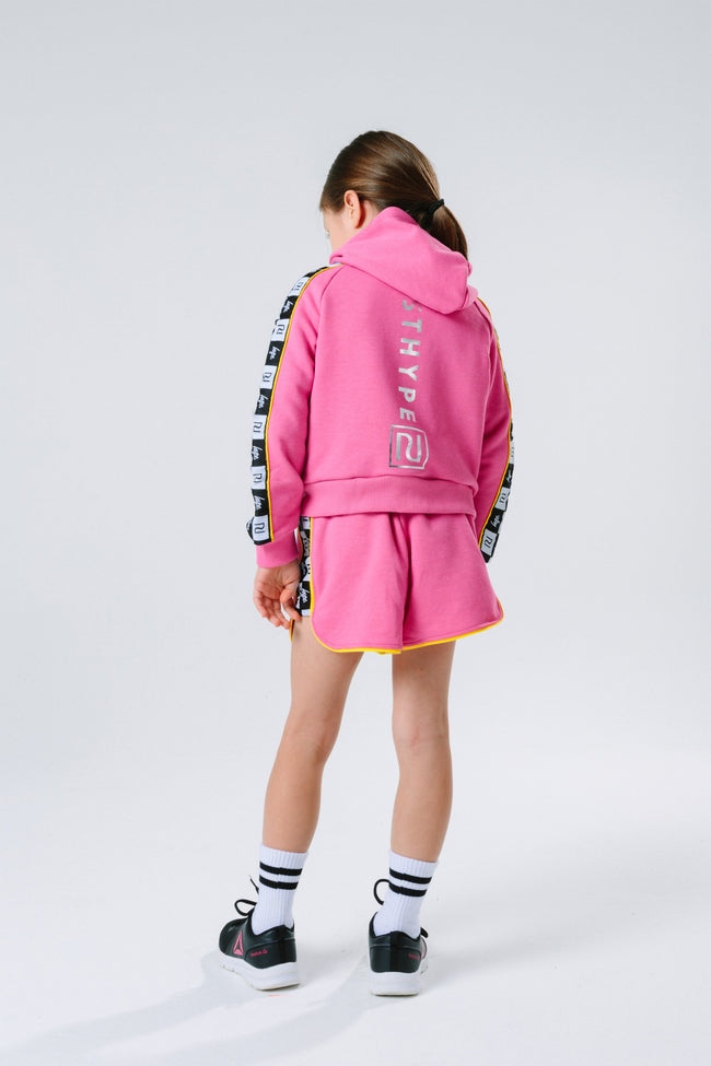 Hype X River Island Bright Pink Taped Kids Crop Pullover Hoodie