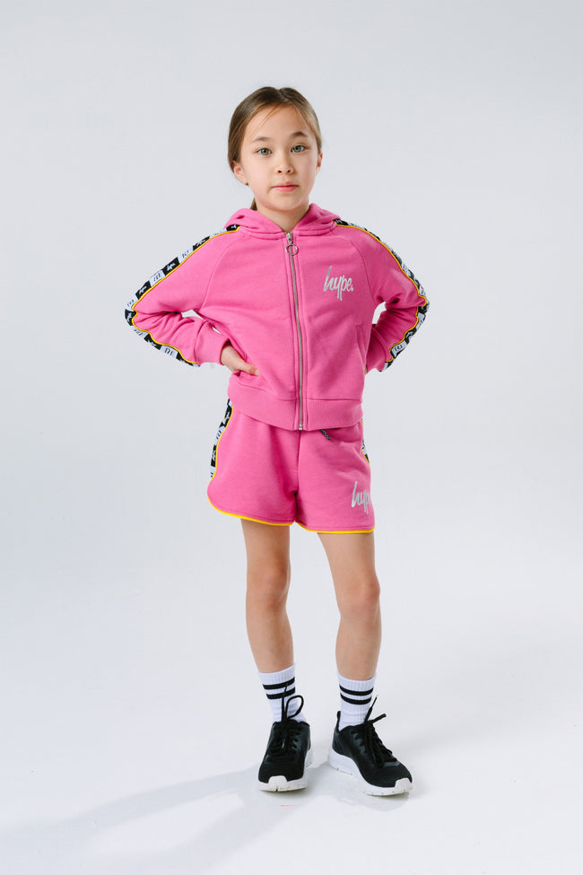 Hype X River Island Bright Pink Taped Kids Crop Pullover Hoodie