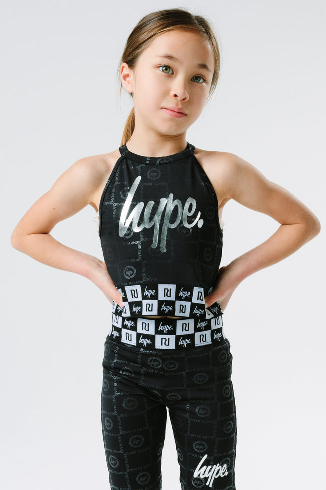 HYPE X RIVER ISLAND BLACK EMBOSSED GIRLS CROP TOP