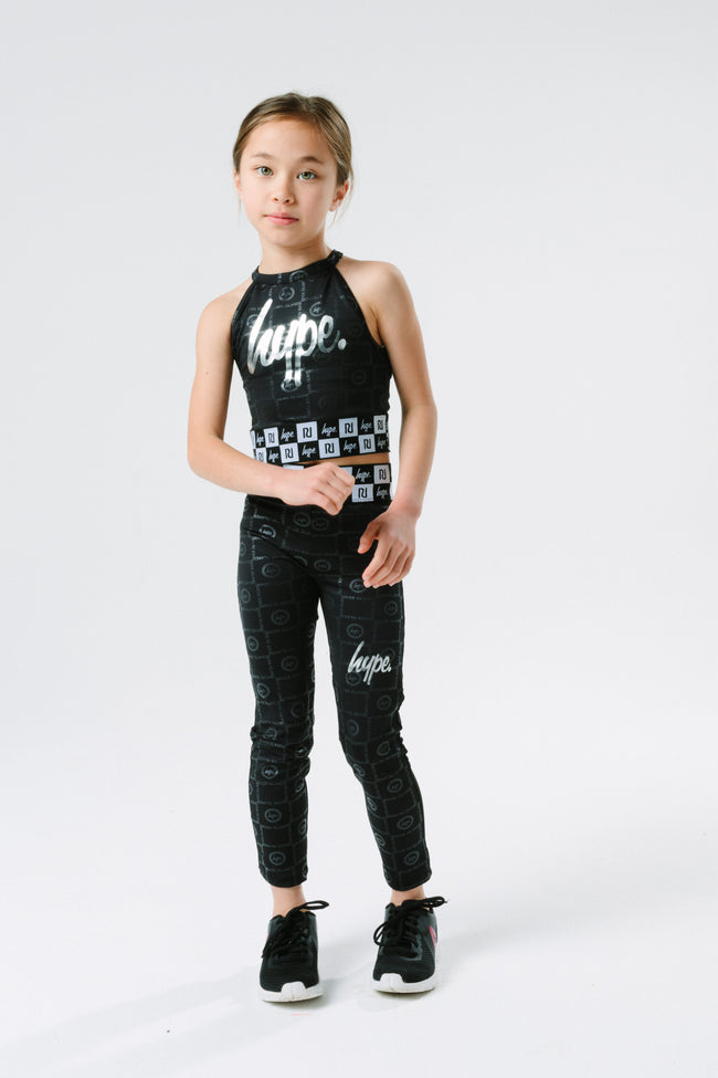 Hype X River Island Black Embossed Repeat Logo Kids Leggings