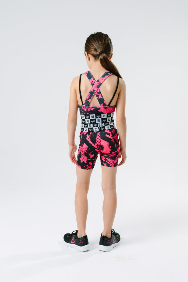 Hype X River Island Bright Pink Animal Kids Bralet & Cycle Shorts Set