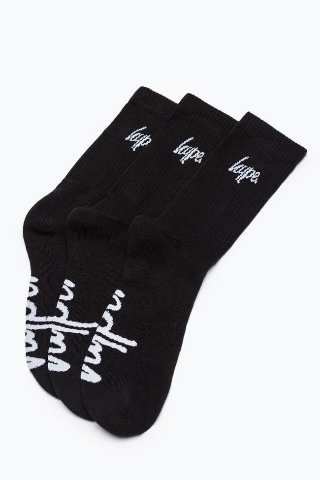 HYPE KIDS BLACK SCRIPT 3 PACK CREW SOCKS