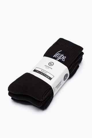 HYPE KIDS BLACK SCRIPT 3 PACK CREW SOCKS