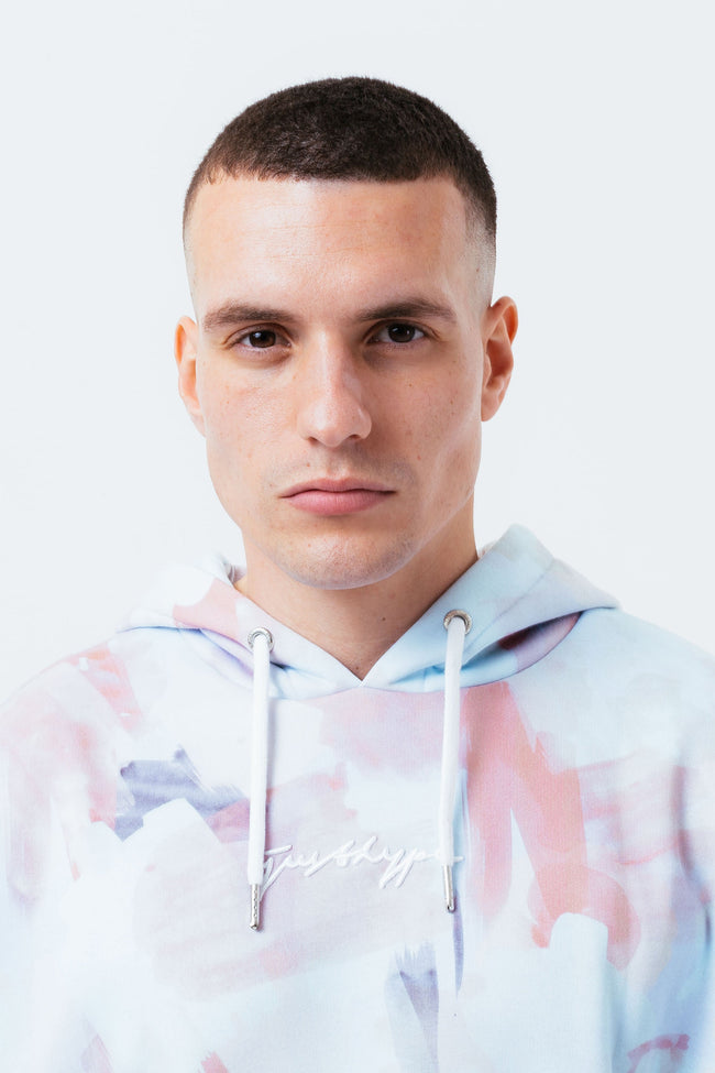 HYPE BLUE WATERCOLOUR MEN'S OVERSIZED PULLOVER HOODIE