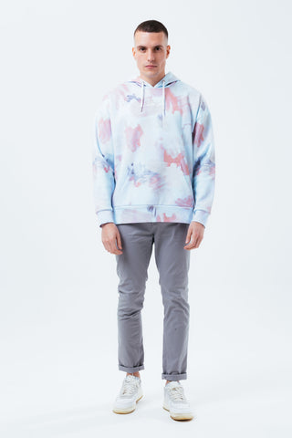 HYPE BLUE WATERCOLOUR MEN'S OVERSIZED PULLOVER HOODIE