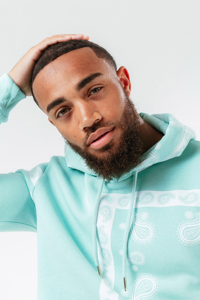 TEAL PAISLEY FLORAL MENS PULLOVER HOODIE