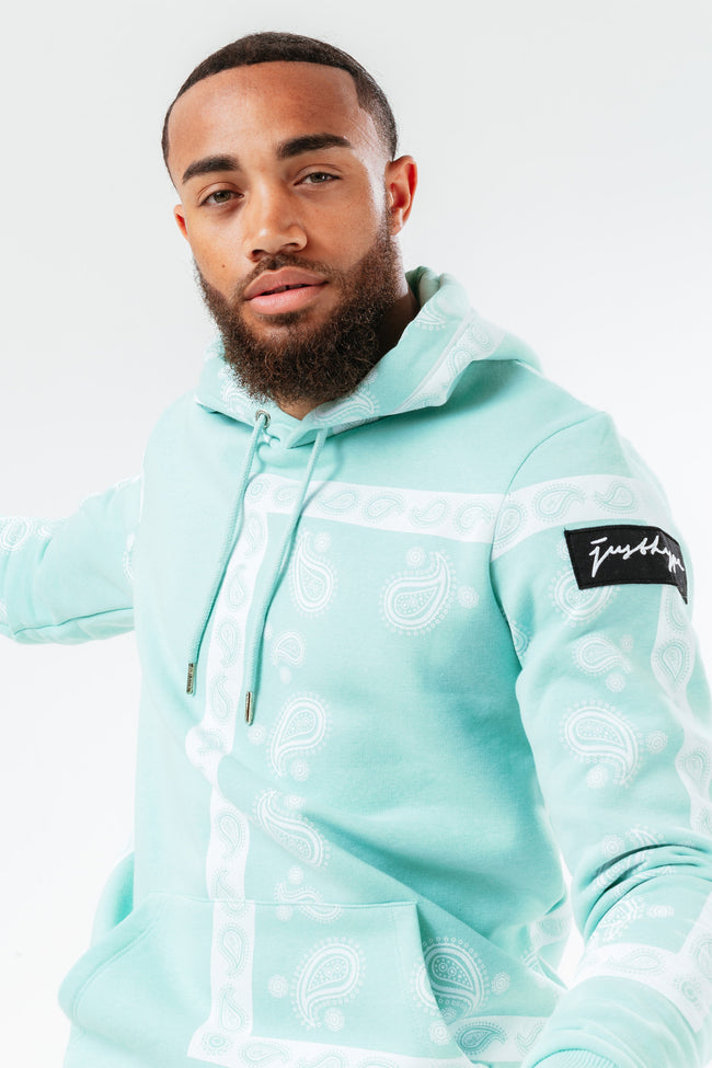 TEAL PAISLEY FLORAL MENS PULLOVER HOODIE