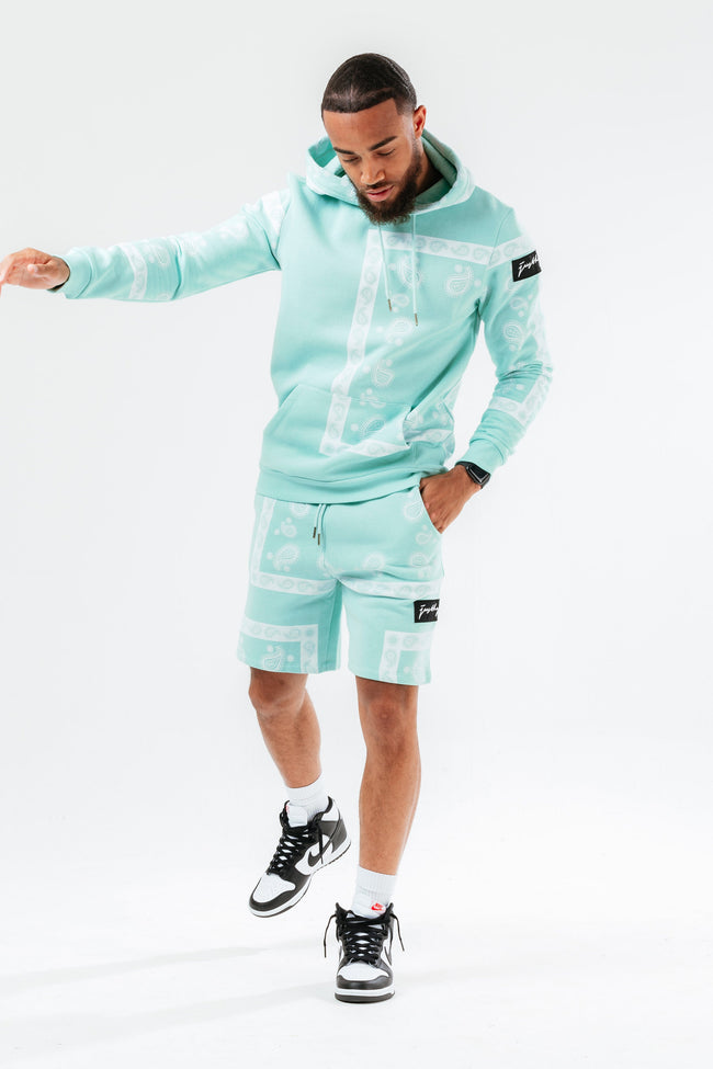 TEAL PAISLEY FLORAL MENS PULLOVER HOODIE